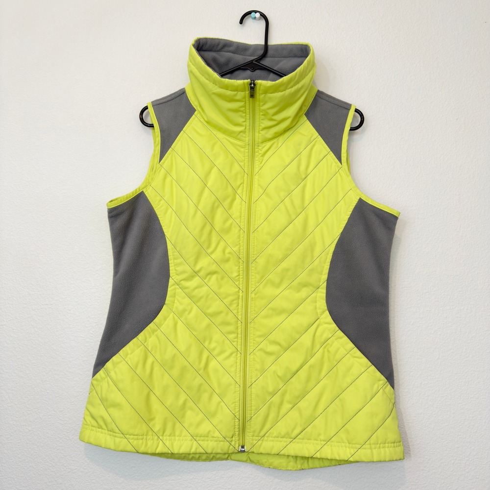 Columbia Quilted Fleece Vest Womens Large‎ Lime Green Good Chevron Insulated